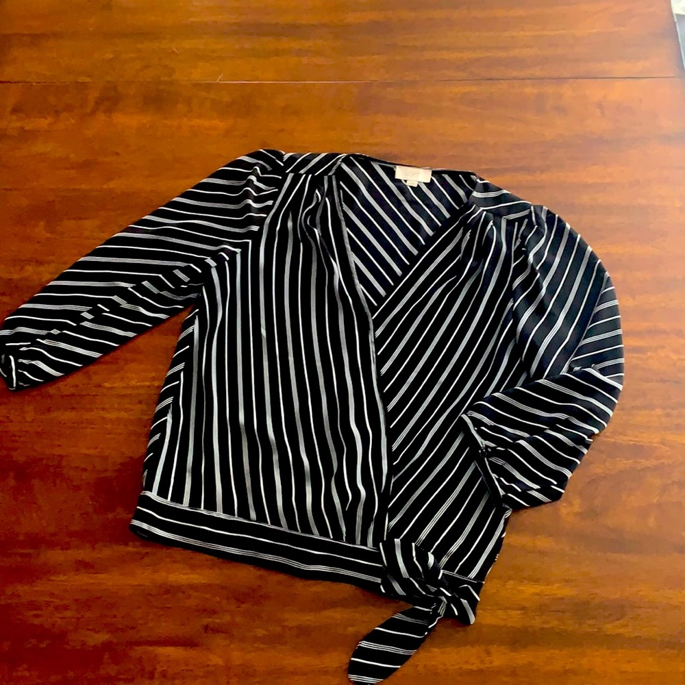Loft black and white stripe v-neck top.